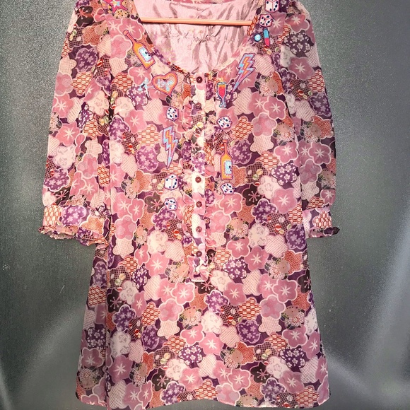 Laura Lees Top Shop UK Fun Skulls Hearts Dress Embroidery small - Picture 1 of 5